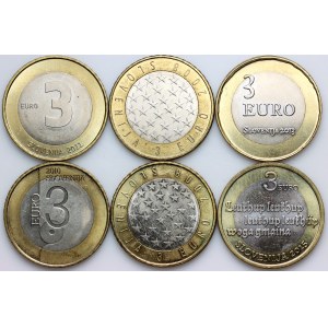 Slovenia, 3 euro coin set from 2008-2015, (6 pieces)