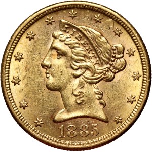 United States of America, 5 Dollars 1885 S, San Francisco