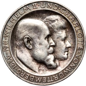 Germany, Wurttemberg, Wilhelm II, 3 Mark 1911 F, Stuttgart, Silver Wedding Anniversary