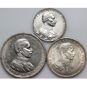 Německo, Prusko, Vilém II., sada mincí z let 1913–1914 A, Berlín (3 kusy)