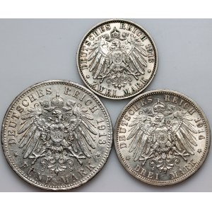 Německo, Prusko, Vilém II., sada mincí z let 1913–1914 A, Berlín (3 kusy)