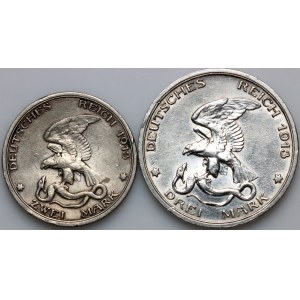 Germany, Prussia, Wilhelm II, coin set from 1913, Berlin, 100th anniversary of the Battle of Leipzig, (2 pieces)