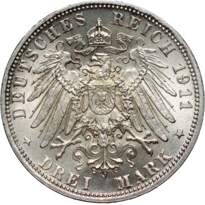 Germany, Bavaria, 3 Mark 1911 D, Munich, 90th Birthday of Prince Regent Luitpold