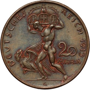 Germany, Bavaria, Ludwig III, 20 Mark 1913 G, Karl Goetz, PATTERN