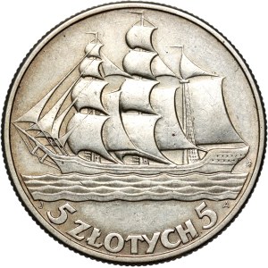Second Polish Republic, 5 zlotych, 1936, Warsaw, Sailing Ship