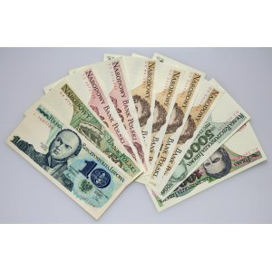 People's Republic of Poland, set of banknotes in denominations of 10–10,000 zlotys, 1982–88 (10 pieces)