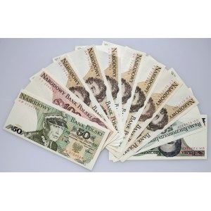 People's Republic of Poland, set of 50–10,000 zloty banknotes, 1982–88 (10 pieces)