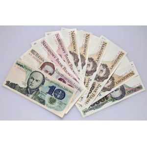 People's Republic of Poland, set of 10–10,000 zloty banknotes, 1982–88 (10 pieces)