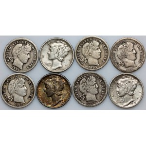 United States of America, 1 Dime Coin Set from 1902-1944, (8 pieces)