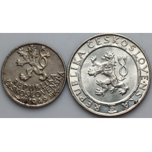 Tchécoslovaquie, série de pièces en argent datant de 1949 à 1955 (2 pièces)