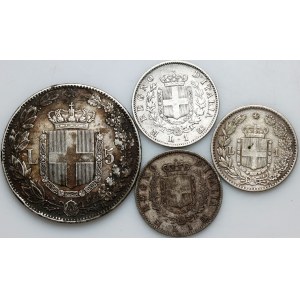 Italy, set of silver coins from 1863-1884, (4 pieces)