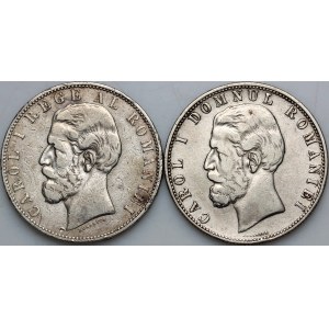 Romania, Carol I, 5 Lei coin set from 1880-1883, (2 pieces)