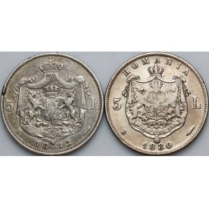 Romania, Carol I, 5 Lei coin set from 1880-1883, (2 pieces)