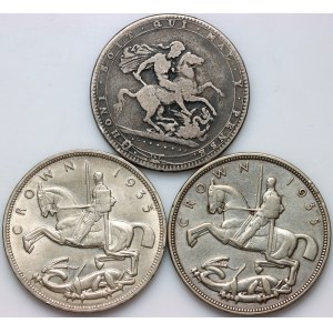 Royaume-Uni, série de pièces de 1 couronne datant de 1820 à 1935 (3 pièces)