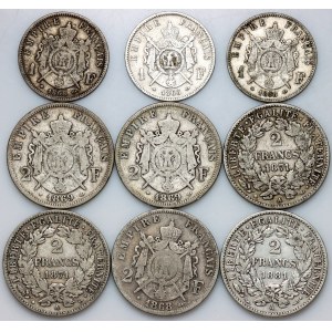 France, set of silver coins from 1866-1881, (9 pieces)