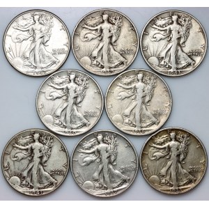 United States of America, 1/2 Dollar Coin Set from 1935-1943, Walking Liberty, (8 pieces)