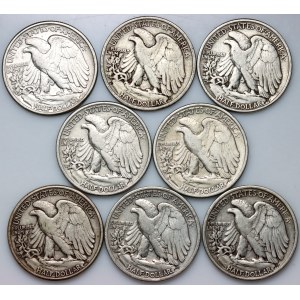 United States of America, 1/2 Dollar Coin Set from 1935-1943, Walking Liberty, (8 pieces)