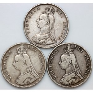 Velká Británie, Viktoriina éra, sada mincí v hodnotě 1 koruny z let 1887–1890, Londýn (3 kusy)