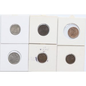 Allemagne, série de pièces datant de 1875 à 1908 (6 pièces)