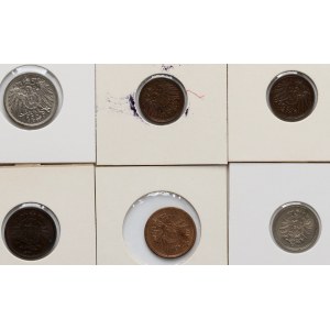 Allemagne, série de pièces datant de 1875 à 1908 (6 pièces)