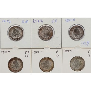 Deutschland, Kaiserreich, Münzsatz „1 Mark“ aus den Jahren 1905–1915 (6 Stück)