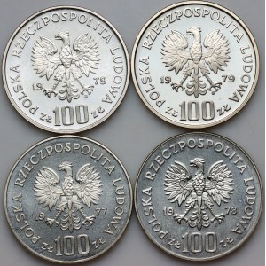 People's Republic of Poland, set of 100 zlotych proof coins from 1977–1979, silver, (4 pieces)