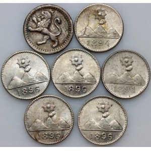 Guatemala, set of 1/4 Real coins from 1869-1896, (7 pieces)