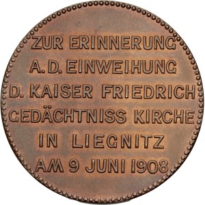 Sliezsko, medaila z roku 1908, vysvätenie kostola na pamiatku cisára Fridricha III. v Legnici