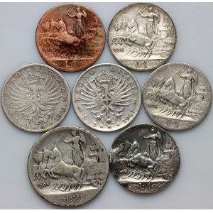 Italy, Victor Emmanuel III, set of silver coins from 1901-1913, (7 pieces)