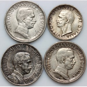 Italy, Victor Emmanuel III, set of silver coins from 1908-1914, (4 pieces)