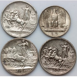Italy, Victor Emmanuel III, set of silver coins from 1908-1914, (4 pieces)