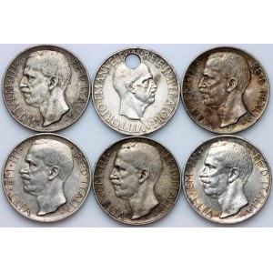 Italy, Victor Emmanuel III, set of 10 Lire coins from 1927-1936, (6 pieces)