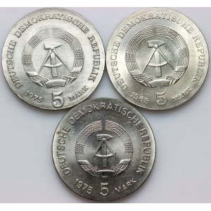 Germany, GDR, set of 5 Mark coins from 1968-1975, (3 pieces)