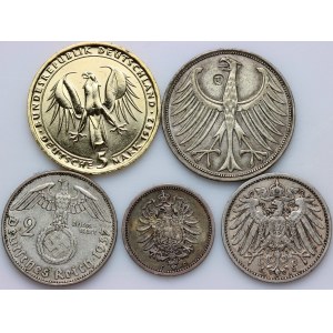Allemagne, série de pièces datant de 1876 à 1982 (5 pièces)