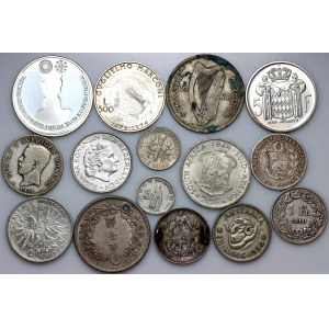 World, set of silver coins from 1880-2002, (15 pieces)