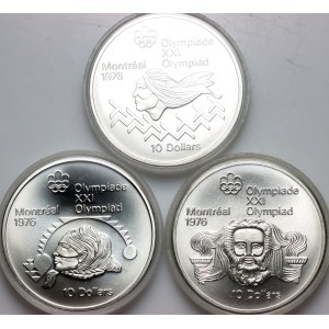 Canada, set of 10 Dollars coin from 1974-1975, Montreal 1976 Olympics, (3 pieces)