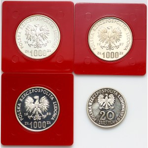 Volksrepublik Polen, Probe-Münzsatz aus den Jahren 1979–1987, Silber, (4 Stück)