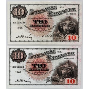 Sweden, set of 10 kroner banknotes 1930/34, (2 pieces)
