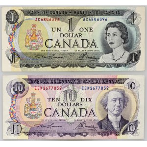 Canada, set of 1 and 10 dollar banknotes 1971/73, (2 pieces)