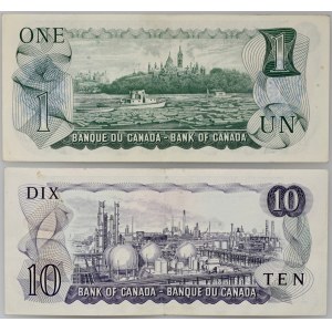 Canada, set of 1 and 10 dollar banknotes 1971/73, (2 pieces)