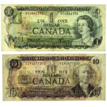 Canada, set of 1 and 10 dollar banknotes 1971/73, (2 pieces)