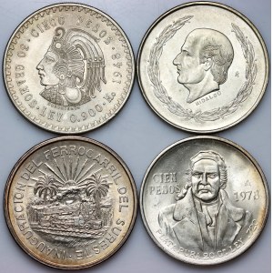 Mexiko, sada stříbrných mincí z let 1948–1978 (4 kusy)