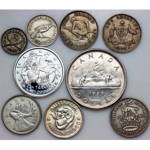 Le monde, série de pièces en argent datant de 1925 à 1992 (9 pièces)