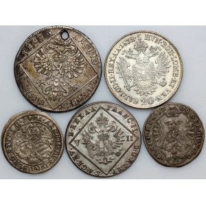 Austria, set of silver coins from 1701-1832, (5 pieces)