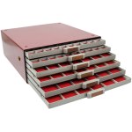 Metal coin box with six trays