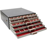 Metal coin box with six trays