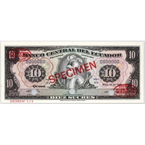 Ecuador, 10 sucres 1968, KV series, No. 026, SPECIMEN, TDLR printing