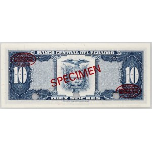 Ecuador, 10 sucres 1968, KV series, No. 026, SPECIMEN, TDLR printing