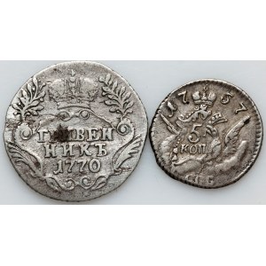 Rusko, sada stříbrných mincí z let 1757–1770 (2 kusy)