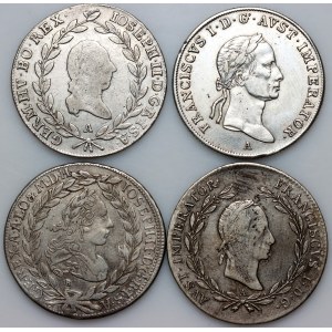 Austria, set of 20 Kreuzer coins from 1770-1831, (4 pieces)